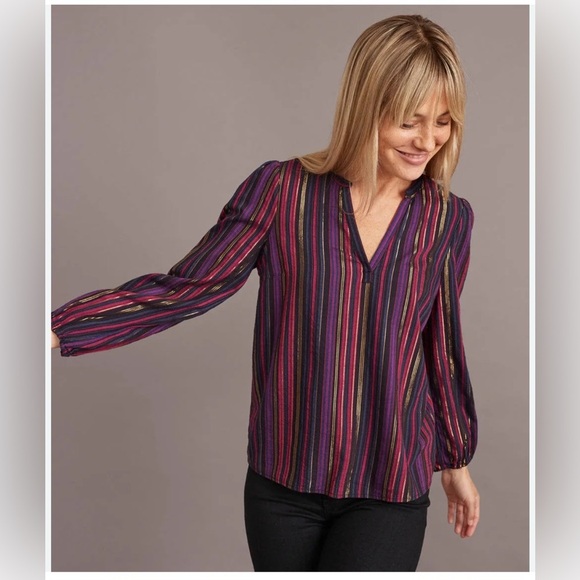 NEW Marine Layer Jamie Metallic Striped Blouse Tencel Purple Gold Large NWOT - Picture 1 of 7